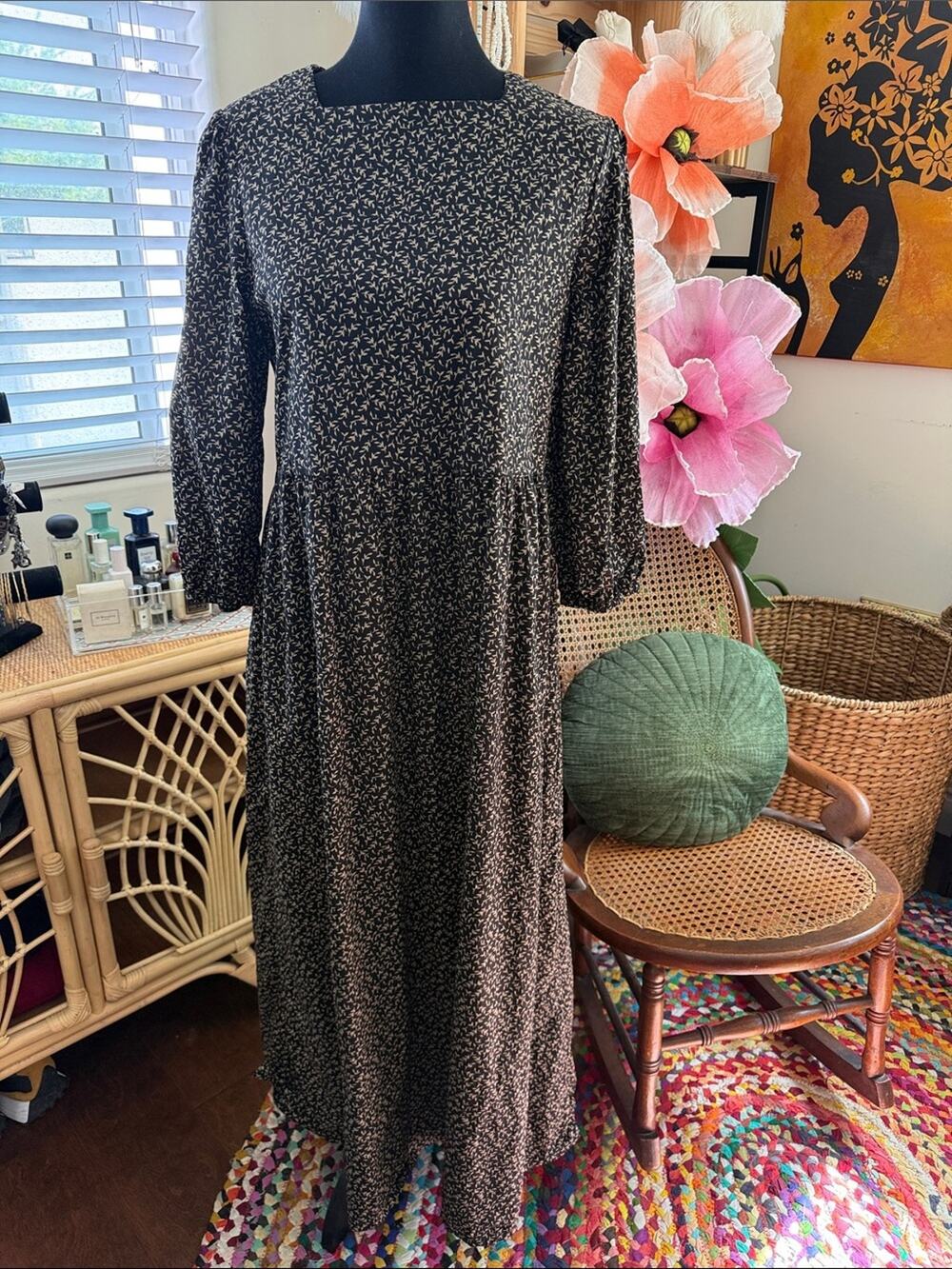 The Collective Dark Floral Long Sleeve Boho Academia Whimsigoth Midi Maxi Dress